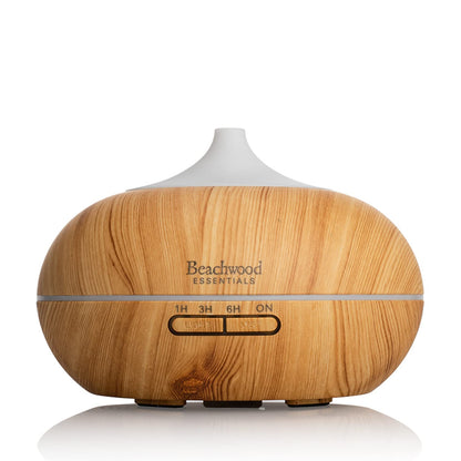 Beachwood Essentials Ultimate Ultrasonic Aromatherapy Diffuser - Therapeutic Grade, 3 Timer, 7 Ambient Lights, 16 Hours, Bamboo 300mL