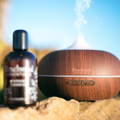 Beachwood Essentials Ultimate Ultrasonic Aromatherapy Diffuser - Therapeutic Grade, 3 Timer, 7 Ambient Lights, 16 Hours, Bamboo 300mL