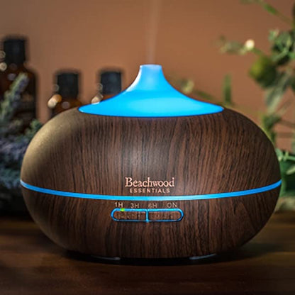 Beachwood Essentials Ultimate Ultrasonic Aromatherapy Diffuser - Therapeutic Grade, 3 Timer, 7 Ambient Lights, 16 Hours, Bamboo 300mL