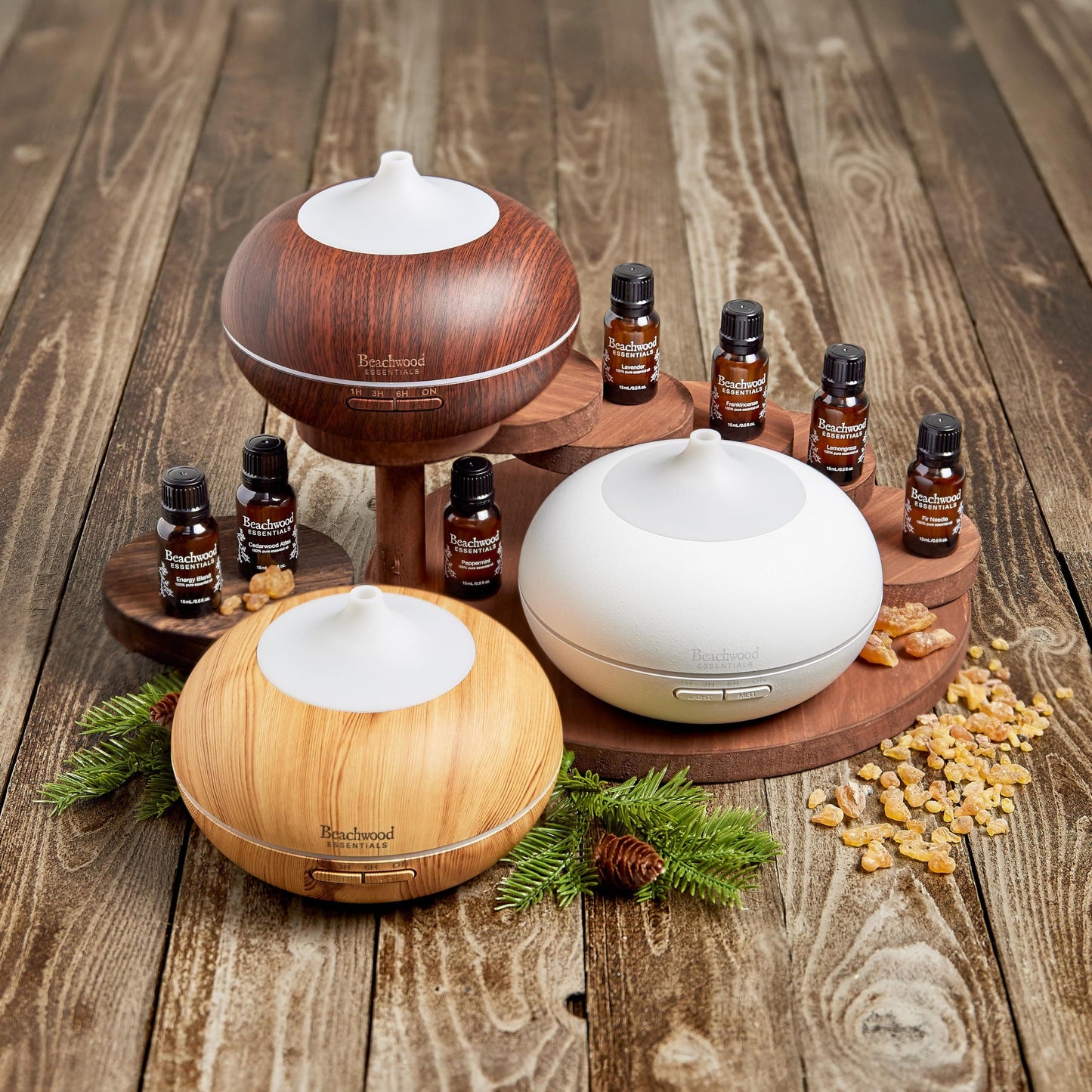Beachwood Essentials Ultrasonic Aromatherapy Diffuser 300mL – Therapeutic Grade, 16 Hours, 3-Timer, 7 Ambient Lights – White