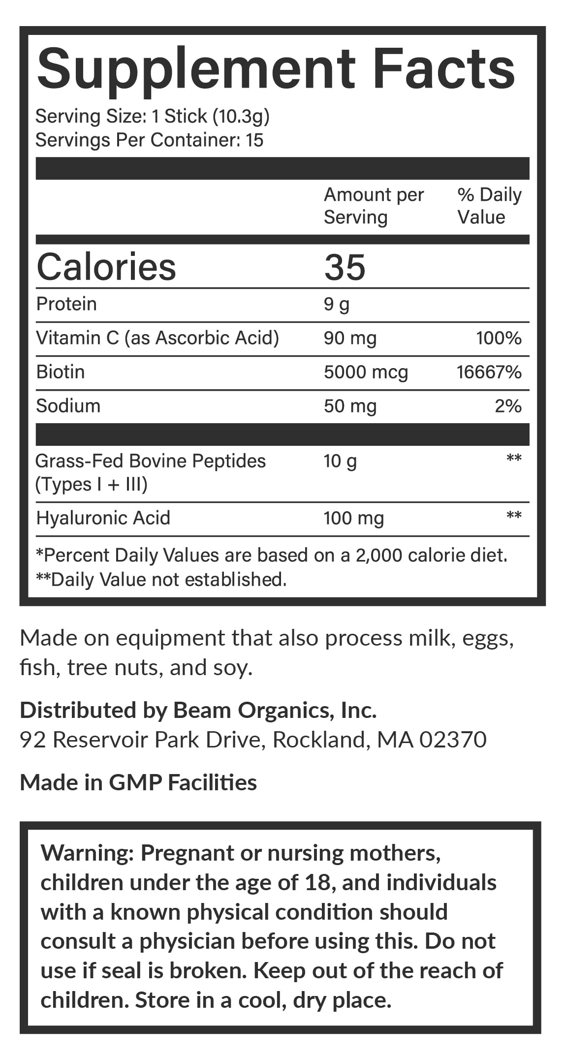 Beam Collagen Powder for Women – Grass-Fed, Hyaluronic Acid, Biotin | 15 Servings