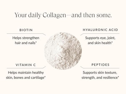 Beam Collagen Powder for Women – Grass-Fed Collagen Peptides 1 & 3 with Hyaluronic Acid, Biotin, & Vitamin C | 30 Servings