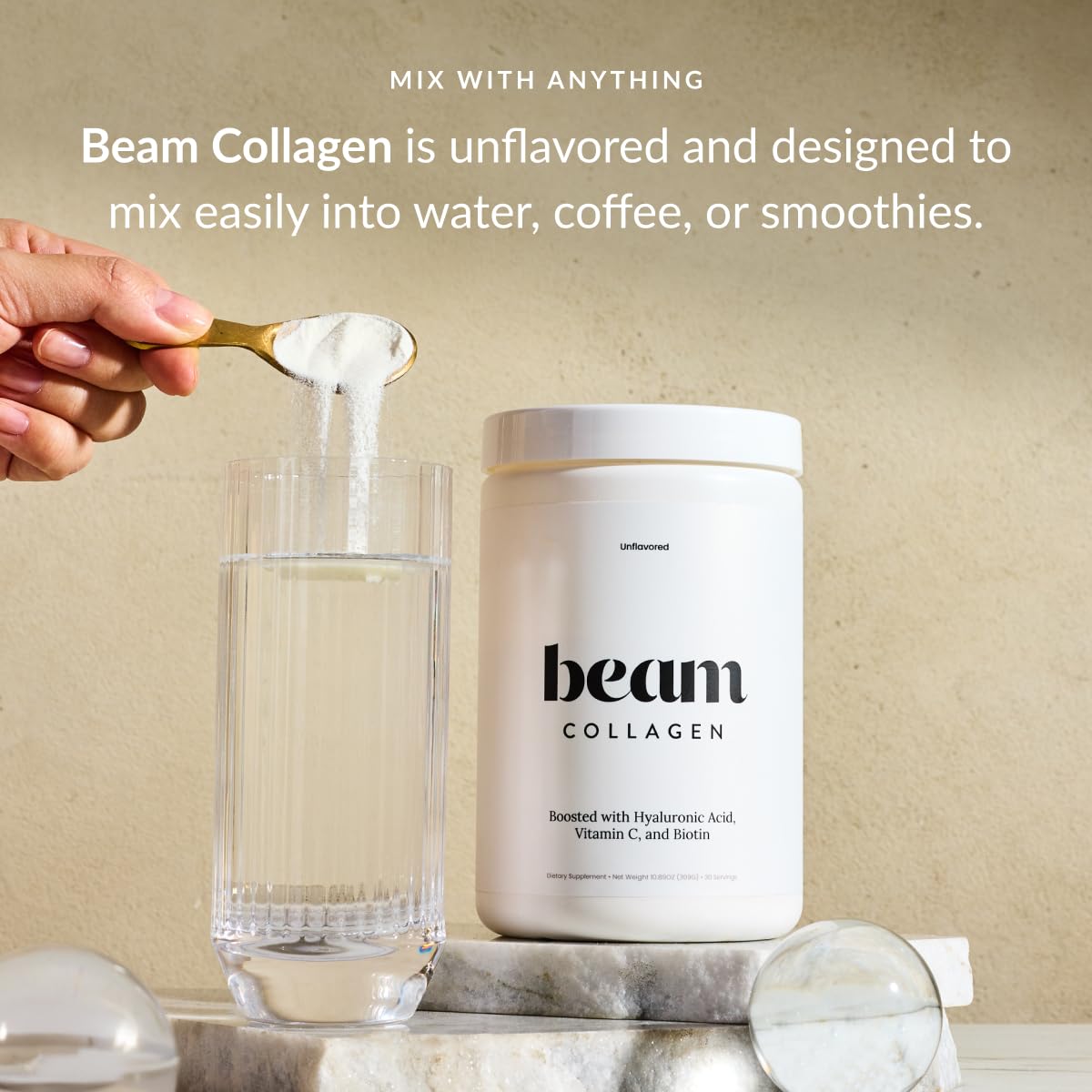Beam Collagen Powder for Women – Grass-Fed, Hyaluronic Acid, Biotin | 15 Servings