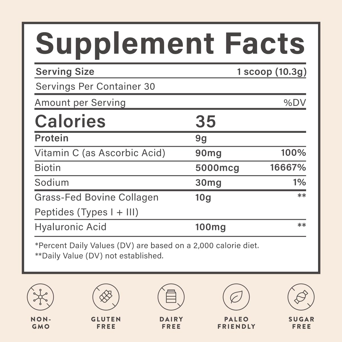 Beam Collagen Powder for Women – Grass-Fed Collagen Peptides 1 & 3 with Hyaluronic Acid, Biotin, & Vitamin C | 30 Servings