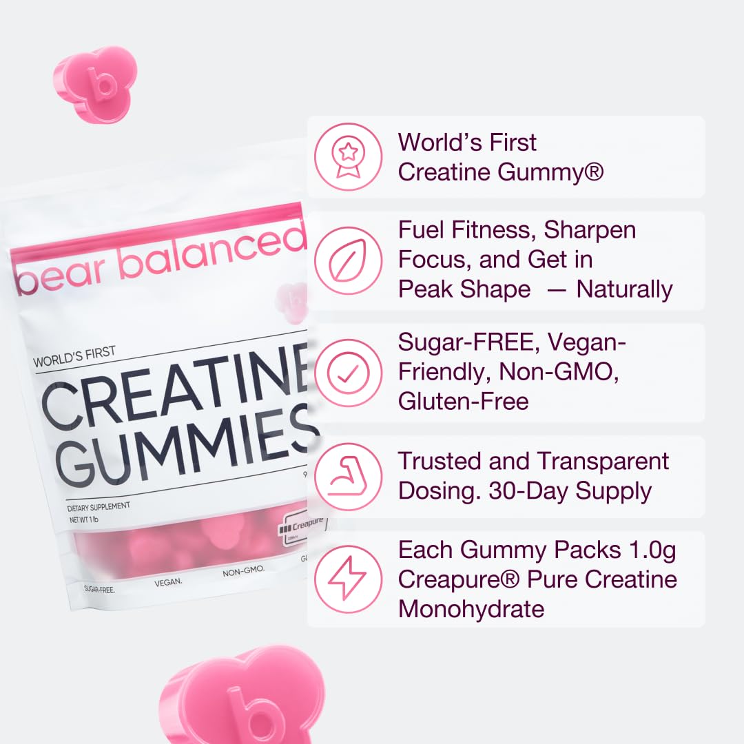 Bear Balanced Creatine Gummies with Creapure Monohydrate, L-Theanine & B12 – Focus, Energy & Strength (Vegan, Sugar-Free, Low-Calorie) BritishVita | Premium UK Vitamins & Wellness Supplements
