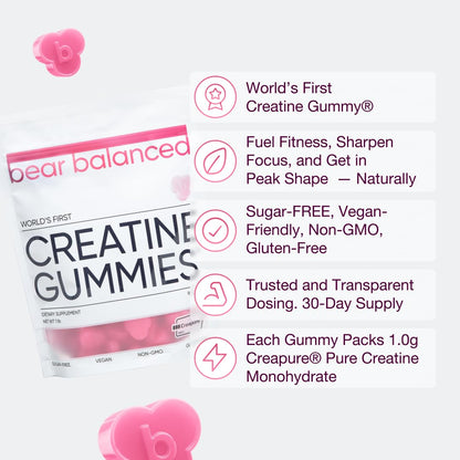 Bear Balanced Creatine Gummies with Creapure Monohydrate, L-Theanine & B12 – Focus, Energy & Strength (Vegan, Sugar-Free, Low-Calorie) BritishVita | Premium UK Vitamins & Wellness Supplements