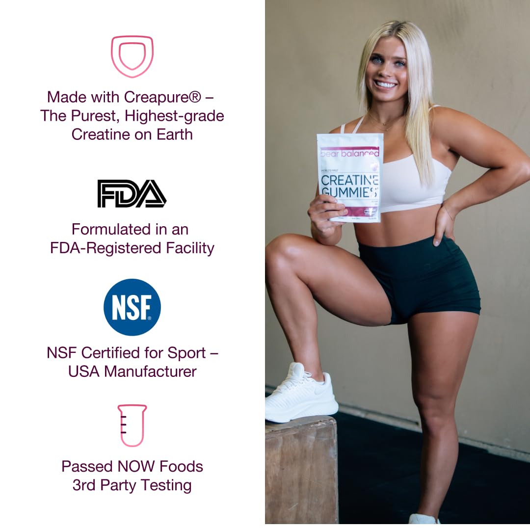 Bear Balanced Creatine Gummies with Creapure Monohydrate, L-Theanine & B12 – Focus, Energy & Strength (Vegan, Sugar-Free, Low-Calorie) BritishVita | Premium UK Vitamins & Wellness Supplements
