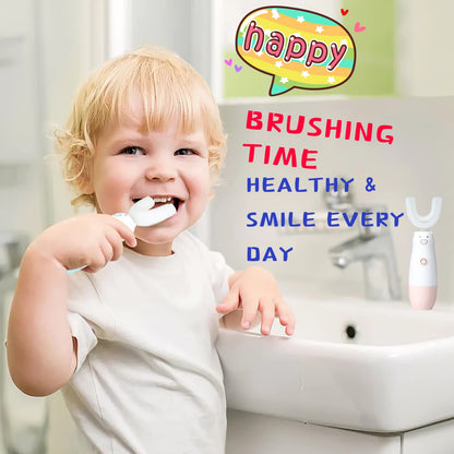 Kids U-Shaped Electric Toothbrush for Toddlers 2-7 (Pink) | 360 Sonic, Waterproof