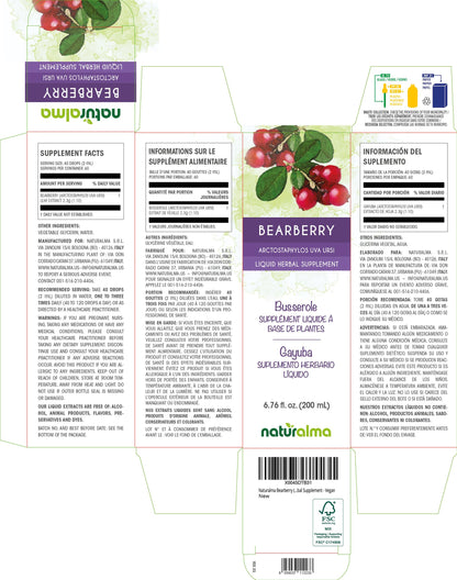 Naturalma Bearberry Leaf Tincture (Arctostaphylos uva-ursi) Alcohol-Free - 6.76 fl oz Drops | Vegan Herbal Supplement