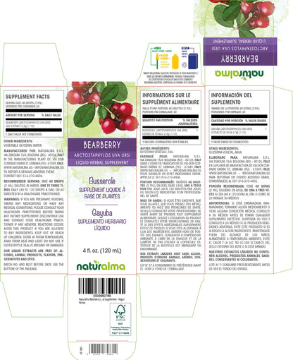 Naturalma Bearberry Leaf Tincture 4oz – Alcohol-Free, Vegan Drops