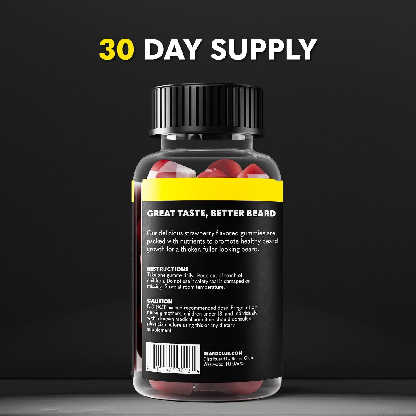 Beard Club Biotin Beard Growth Gummies – Men’s Vitamin for Thicker Beard (Biotin, B12, E & C) – Strawberry