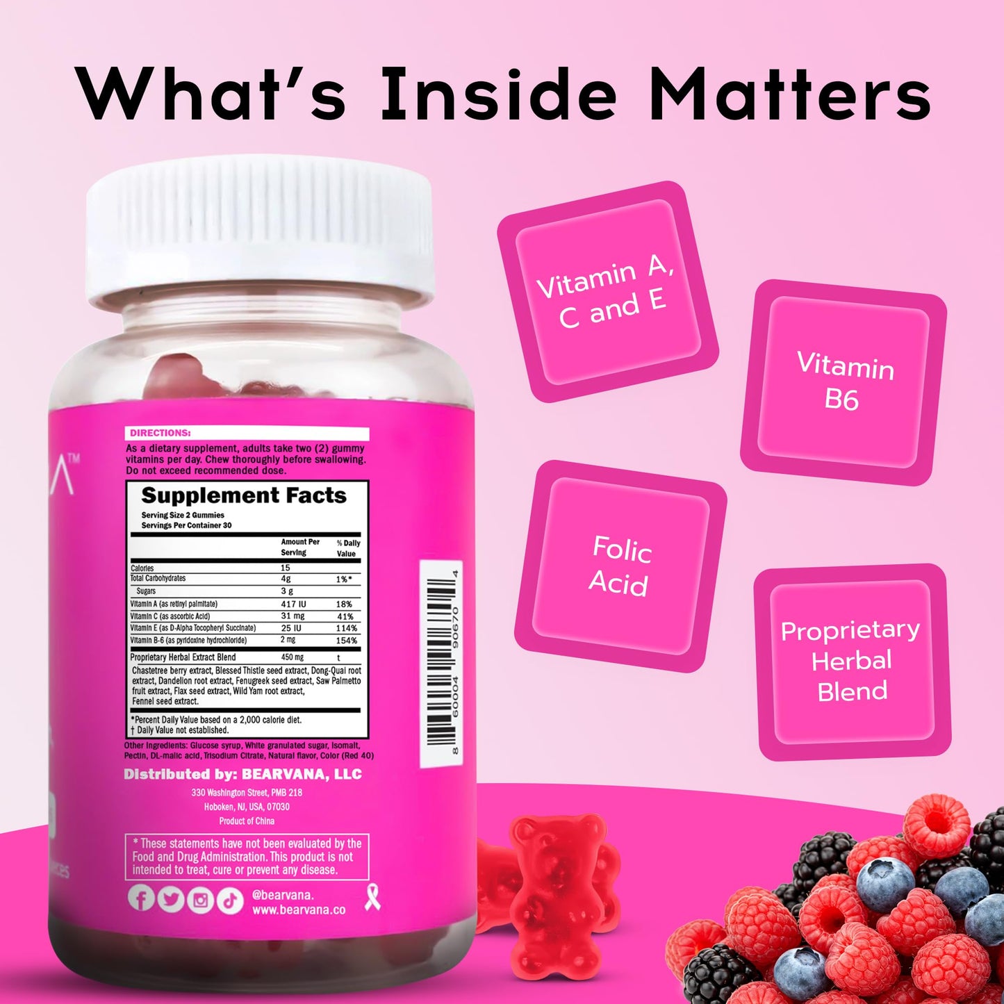 BEARVANA Women’s Multivitamin Gummies – Berry Flavor, 60 Gummies | Daily Feminine Wellness & Energy