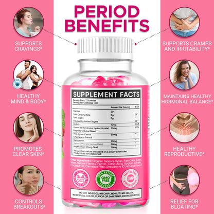Beary Fine PMS Gummies - PMS Relief for Women & Teens, Strawberry, 60 Count - USA Made