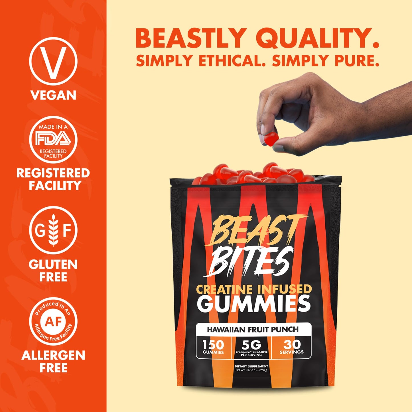 BEAST BITES Creatine Gummies - 5g Creapure, NSF Certified, 30 Servings