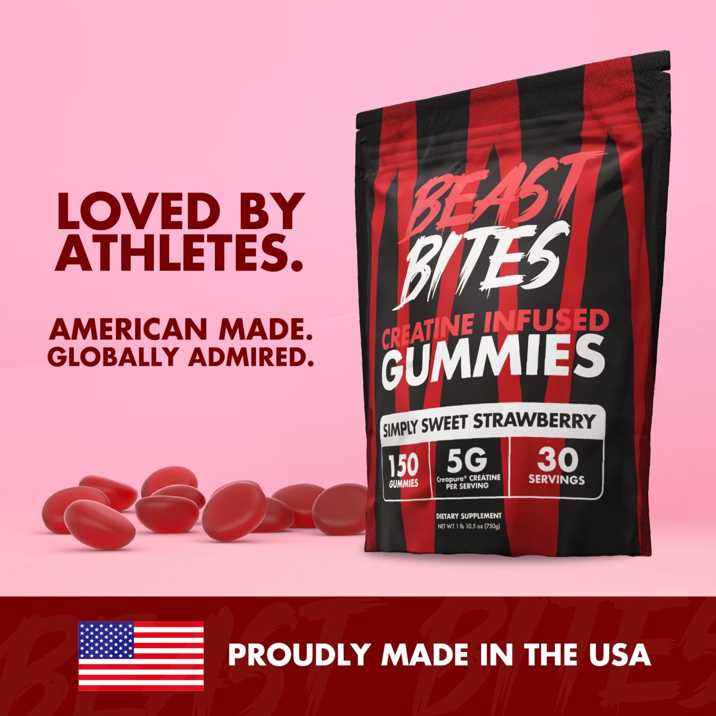 BEAST BITES Creatine Gummies - 5g Creapure Creatine Monohydrate per Serving | NSF Certified for Sport | 30 Servings