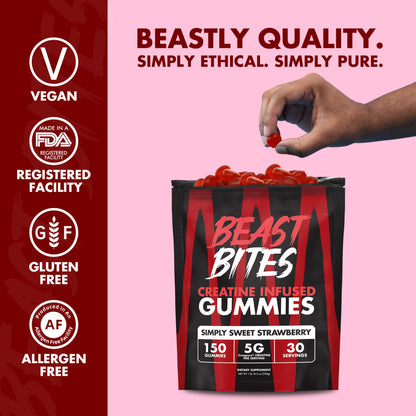 BEAST BITES Creatine Gummies - 5g Creapure Creatine Monohydrate per Serving | NSF Certified for Sport | 30 Servings