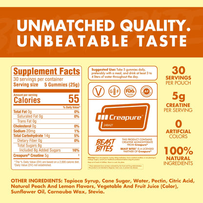 BEAST BITES Creatine Gummies - 5g Creapure Creatine, NSF Certified, 30 Servings
