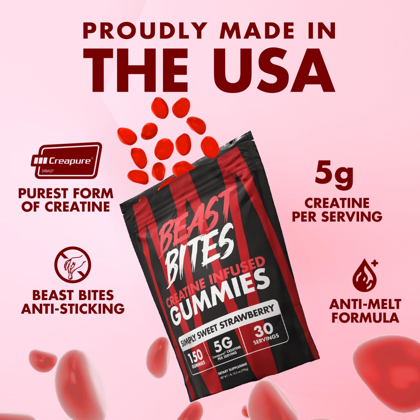 BEAST BITES Creatine Gummies - 5g Creapure Creatine Monohydrate per Serving | NSF Certified for Sport | 30 Servings