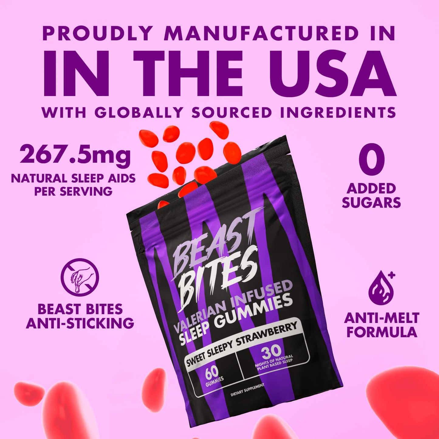 Beast Bites - Valerian Infused Sleep & Nighttime Recovery Gummies - NSF Certified for Sport - 30 Servings