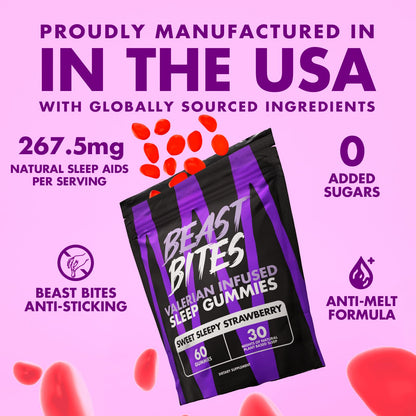 Beast Bites - Valerian Infused Sleep & Nighttime Recovery Gummies - NSF Certified for Sport - 30 Servings