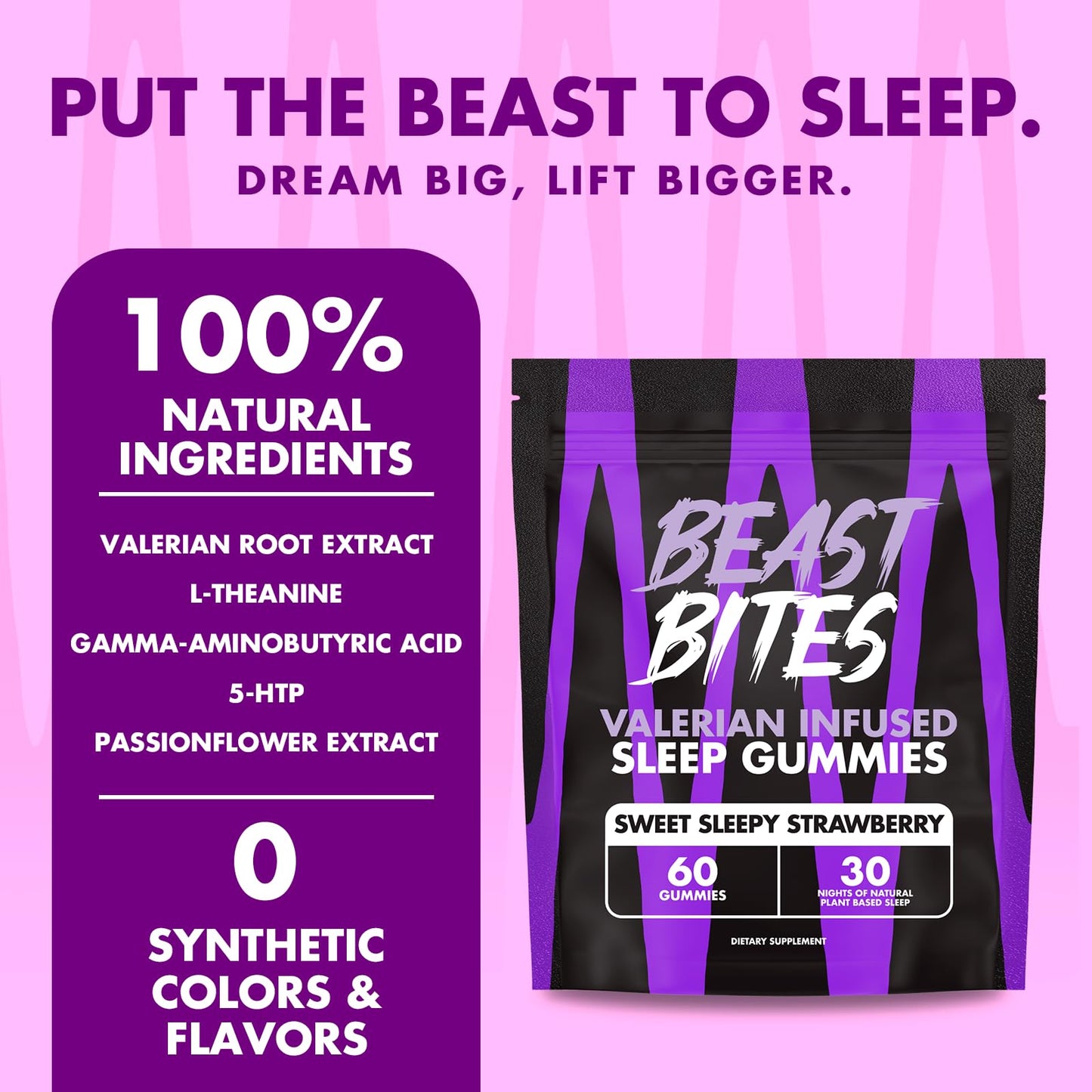 Beast Bites - Valerian Infused Sleep & Nighttime Recovery Gummies - NSF Certified for Sport - 30 Servings