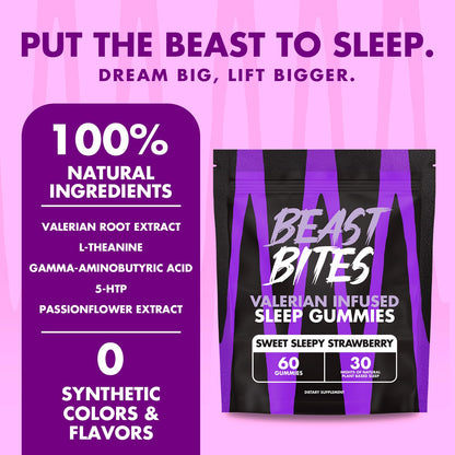 Beast Bites - Valerian Infused Sleep & Nighttime Recovery Gummies - NSF Certified for Sport - 30 Servings