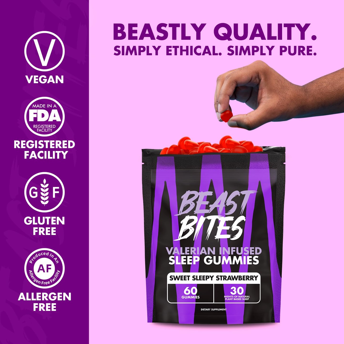 Beast Bites - Valerian Infused Sleep & Nighttime Recovery Gummies - NSF Certified for Sport - 30 Servings