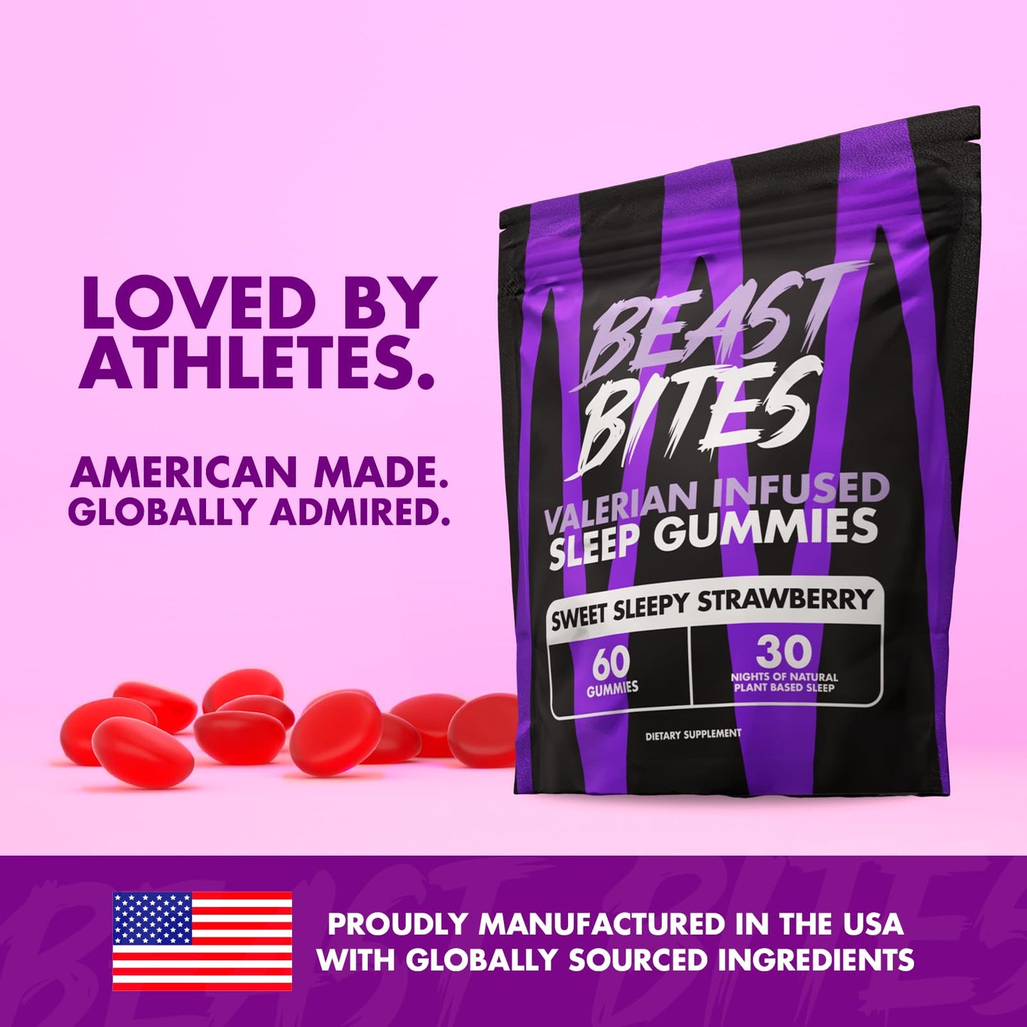 Beast Bites - Valerian Infused Sleep & Nighttime Recovery Gummies - NSF Certified for Sport - 30 Servings