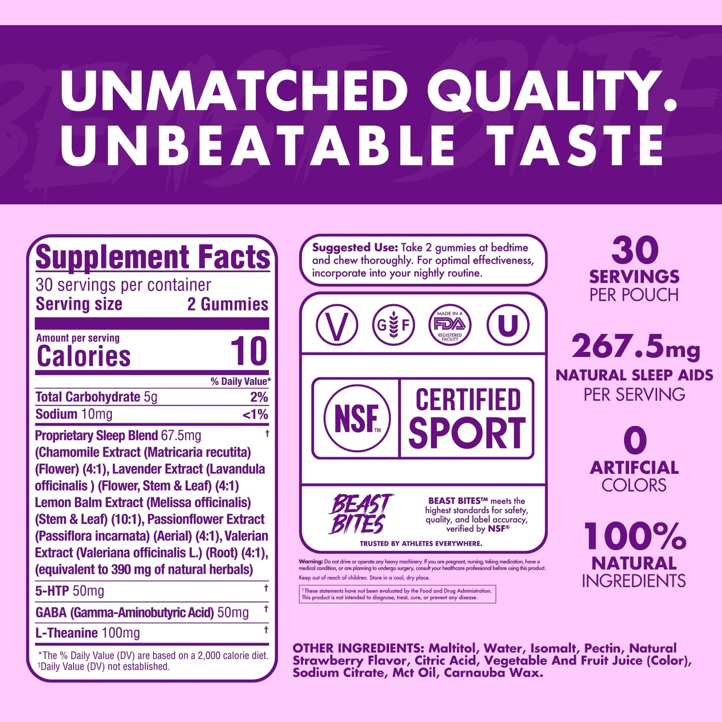 Beast Bites - Valerian Infused Sleep & Nighttime Recovery Gummies - NSF Certified for Sport - 30 Servings