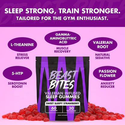 Beast Bites - Valerian Infused Sleep & Nighttime Recovery Gummies - NSF Certified for Sport - 30 Servings