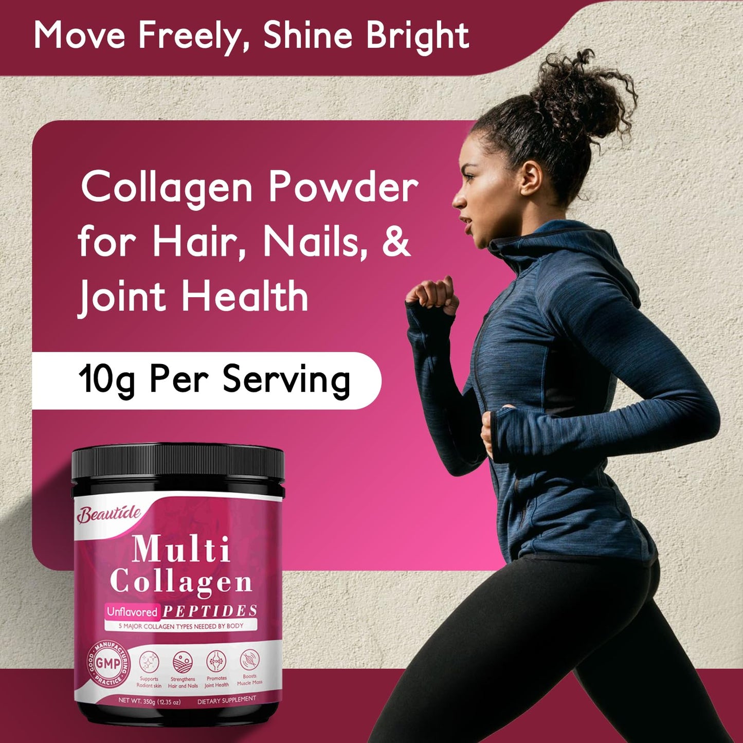 Beautide Multi Collagen Peptides Powder for Women - Unflavored, Keto & Sugar-Free, 35 Servings