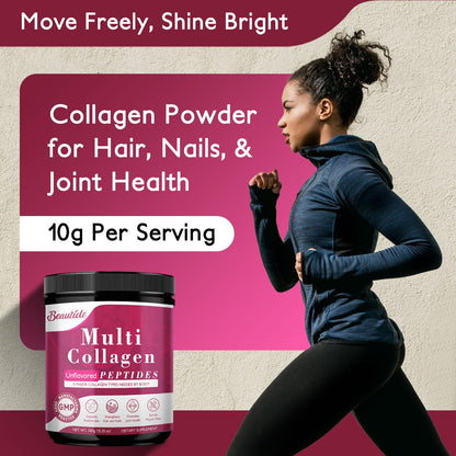 Beautide Multi Collagen Peptides Powder for Women - Unflavored, Keto & Sugar-Free, 35 Servings