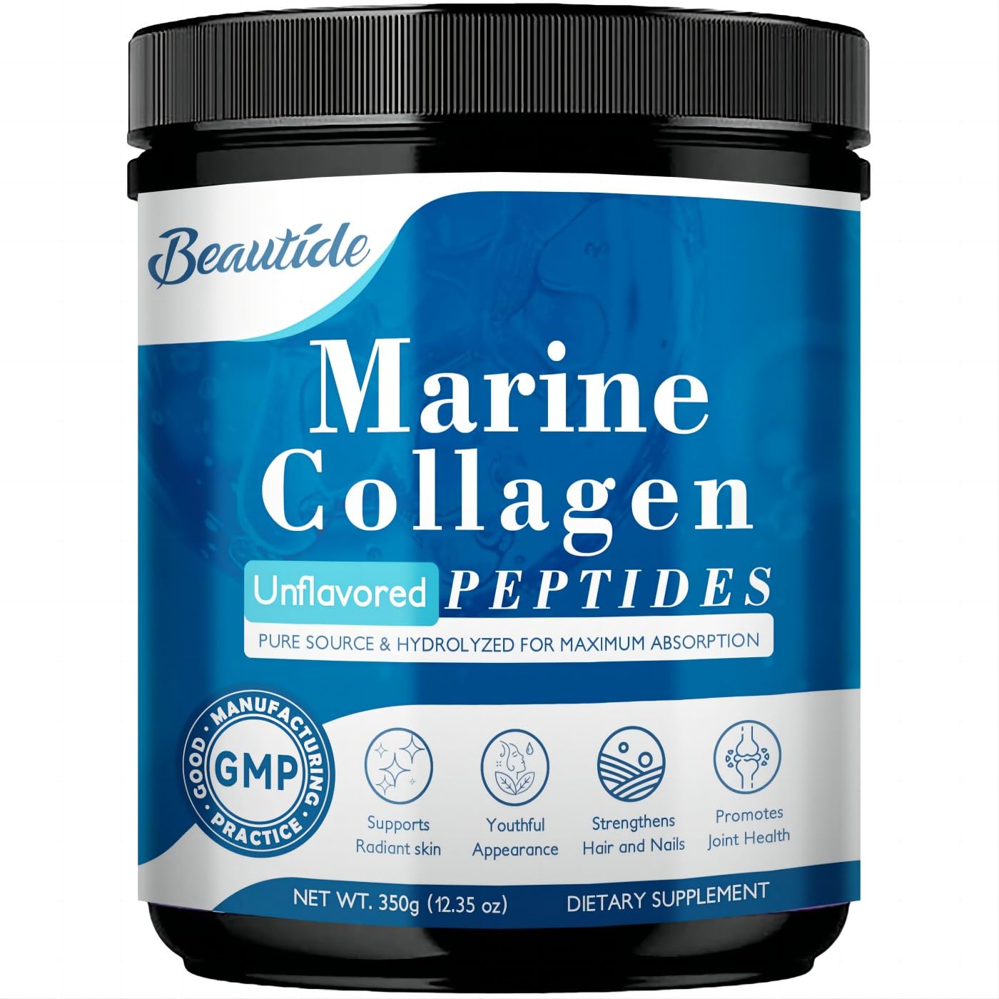 Beautide Marine Collagen Peptides Powder – Wild-Caught Fish, Vitamin C, Hyaluronic Acid, Non-GMO, 35 Servings