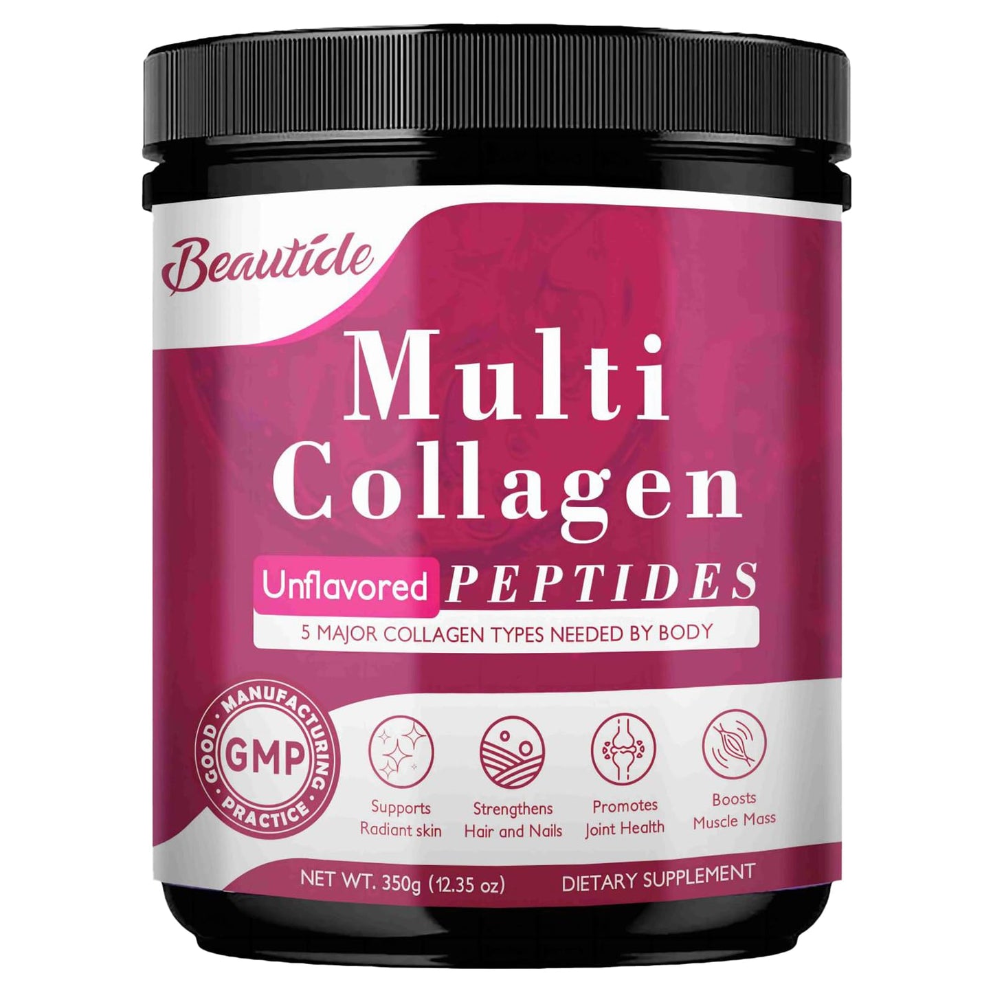 Beautide Multi Collagen Peptides Powder for Women - Unflavored, Keto & Sugar-Free, 35 Servings