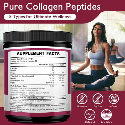 Beautide Multi Collagen Peptides Powder for Women - Unflavored, Keto & Sugar-Free, 35 Servings