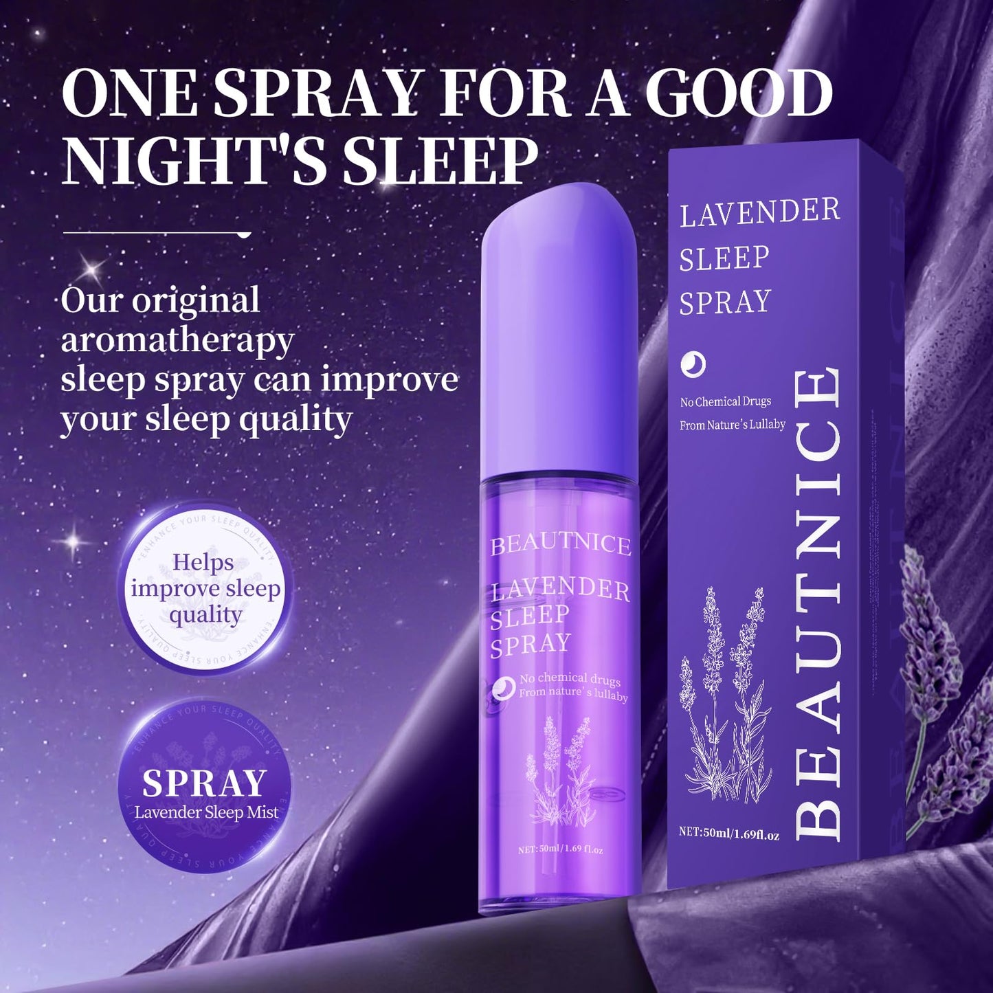 BEAUTNICE Lavender Sleep Spray – Natural Sleep Aid, 50ml Pillow Mist