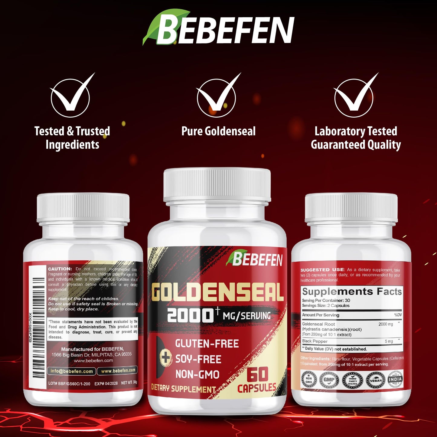 BEBEFEN Goldenseal Root Capsules 2000mg | Traditional Herb, Concentrated Extract