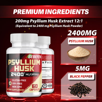 BEBEFEN Psyllium Husk Capsules 2400mg with Black Pepper – 2 Month Supply