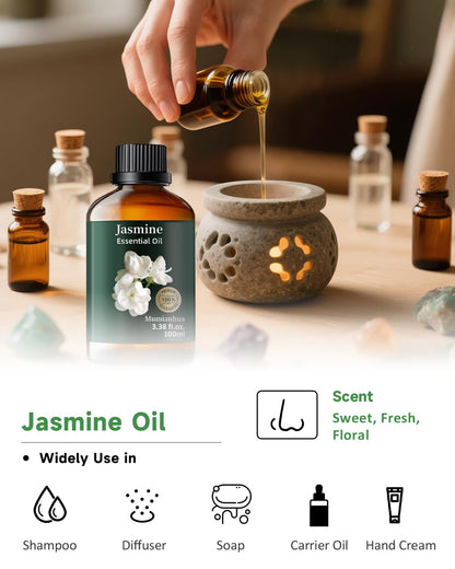 Pure Jasmine Essential Oil for Bedtime – Diffuser & Pillow Mist | Mumianhua 3.38 Fl Oz