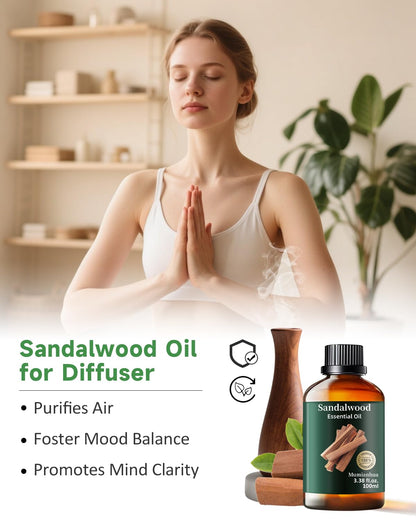 Pure Sandalwood Essential Oil 3.38 Fl Oz – Bedtime Serenity & Pillow Mist