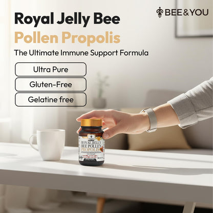 Bee and You Royal Jelly Tablets – Propolis & Bee Pollen for Immune Support | 60ct