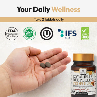 Bee and You Royal Jelly Tablets – Propolis & Bee Pollen for Immune Support | 60ct