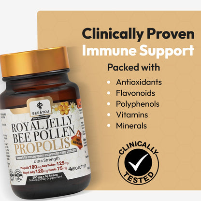 Bee and You Royal Jelly Tablets – Propolis & Bee Pollen for Immune Support | 60ct