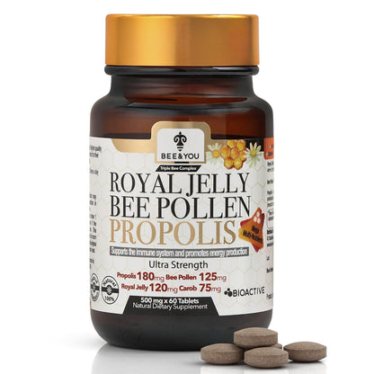 Bee and You Royal Jelly Tablets – Propolis & Bee Pollen for Immune Support | 60ct