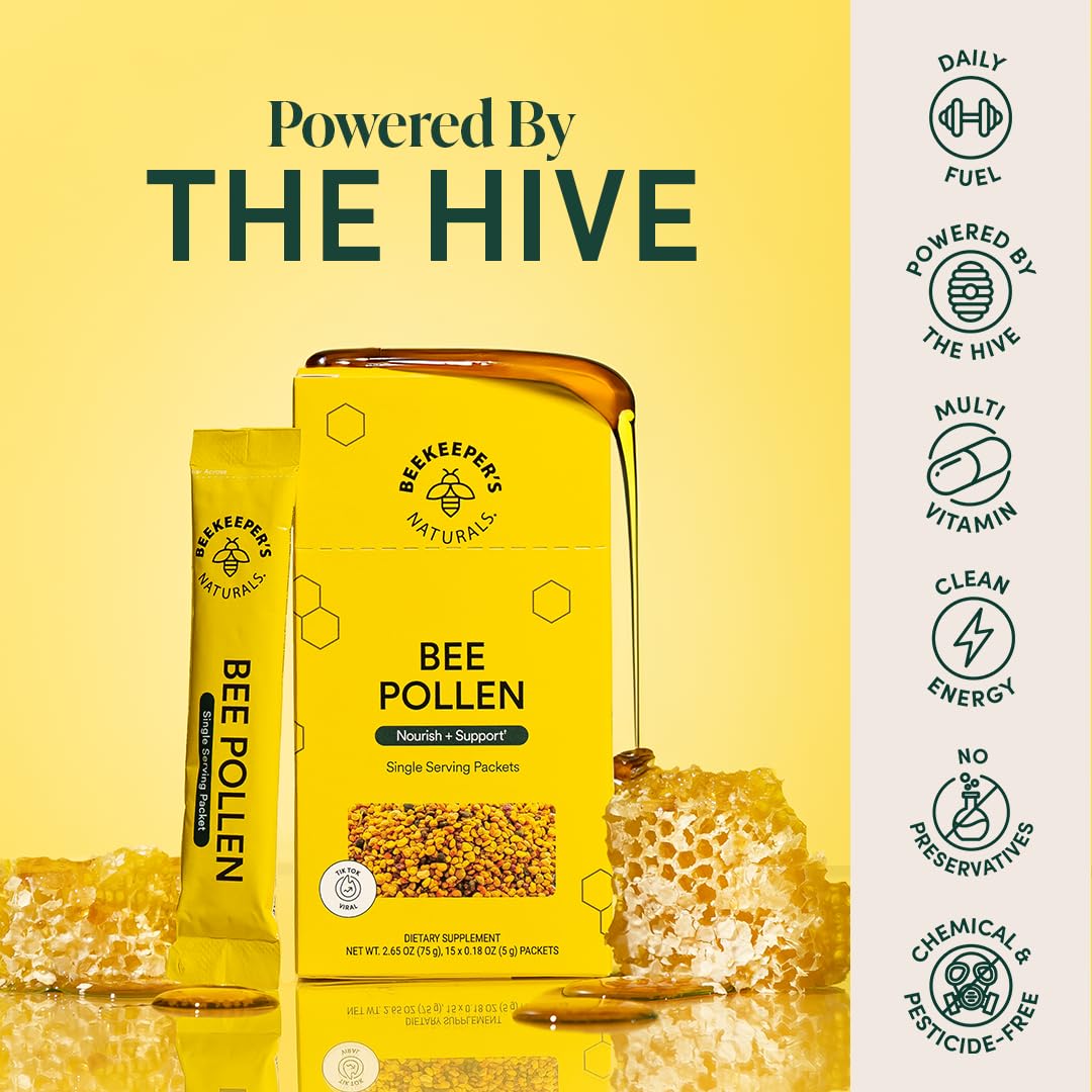 Beekeeper's Naturals 100% Raw Bee Pollen Sticks | Paleo & Keto Friendly | Gluten Free (15ct)