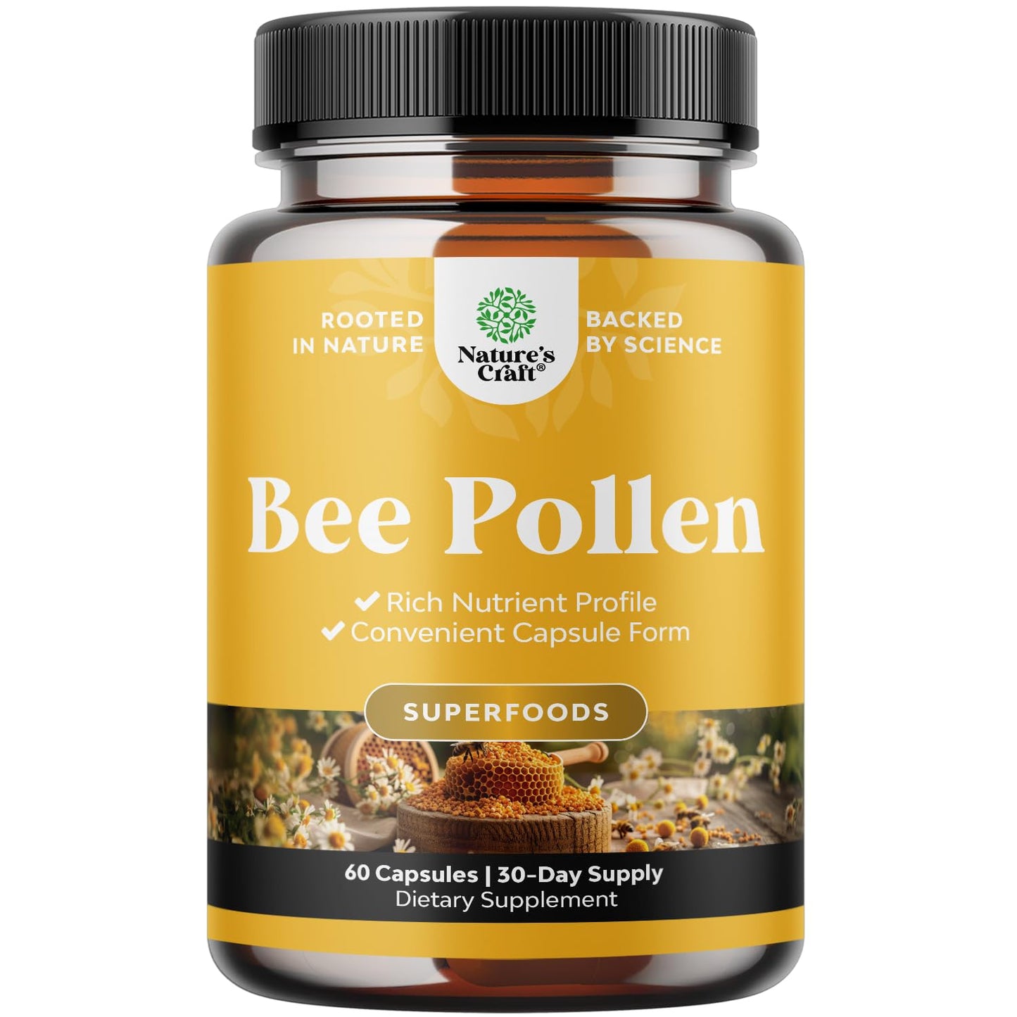 Bee Pollen Pills 1000mg (60ct) – Breast Growth Support – Vegetarian, Non-GMO & Gluten Free
