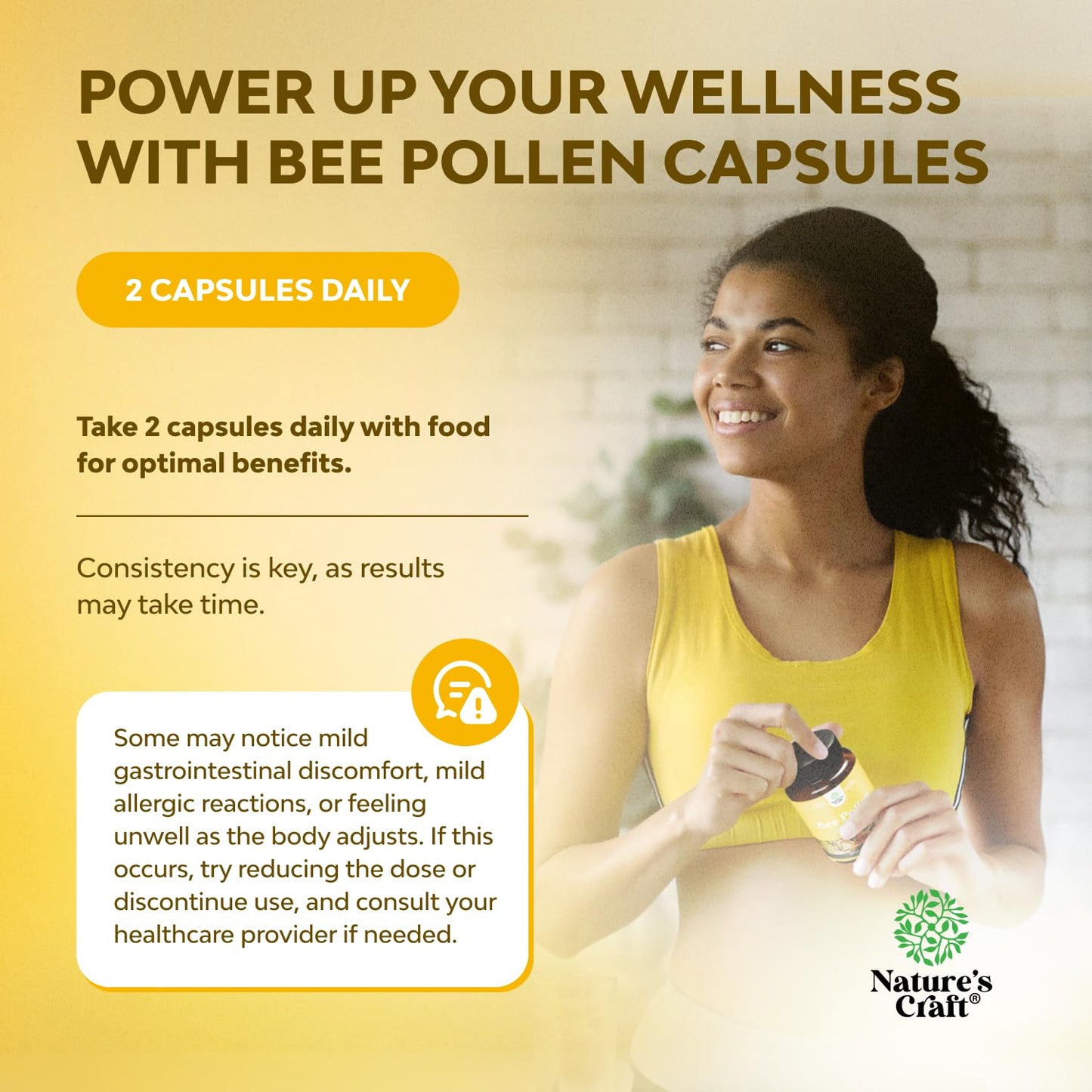 Bee Pollen Pills 1000mg (60ct) – Breast Growth Support – Vegetarian, Non-GMO & Gluten Free