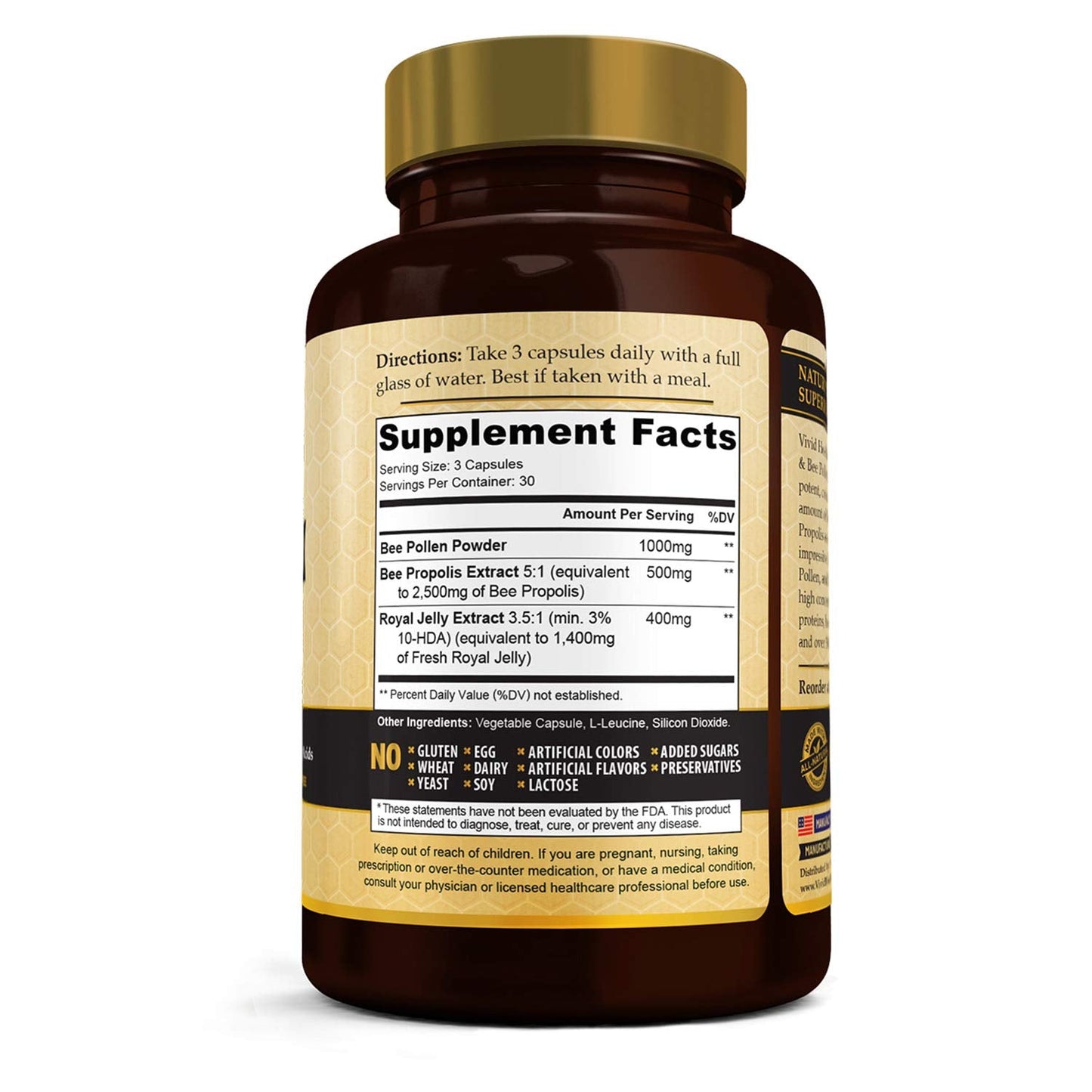 Vivid Health Nutrition Royal Jelly & Bee Pollen Capsules - High Potency, 90 Count