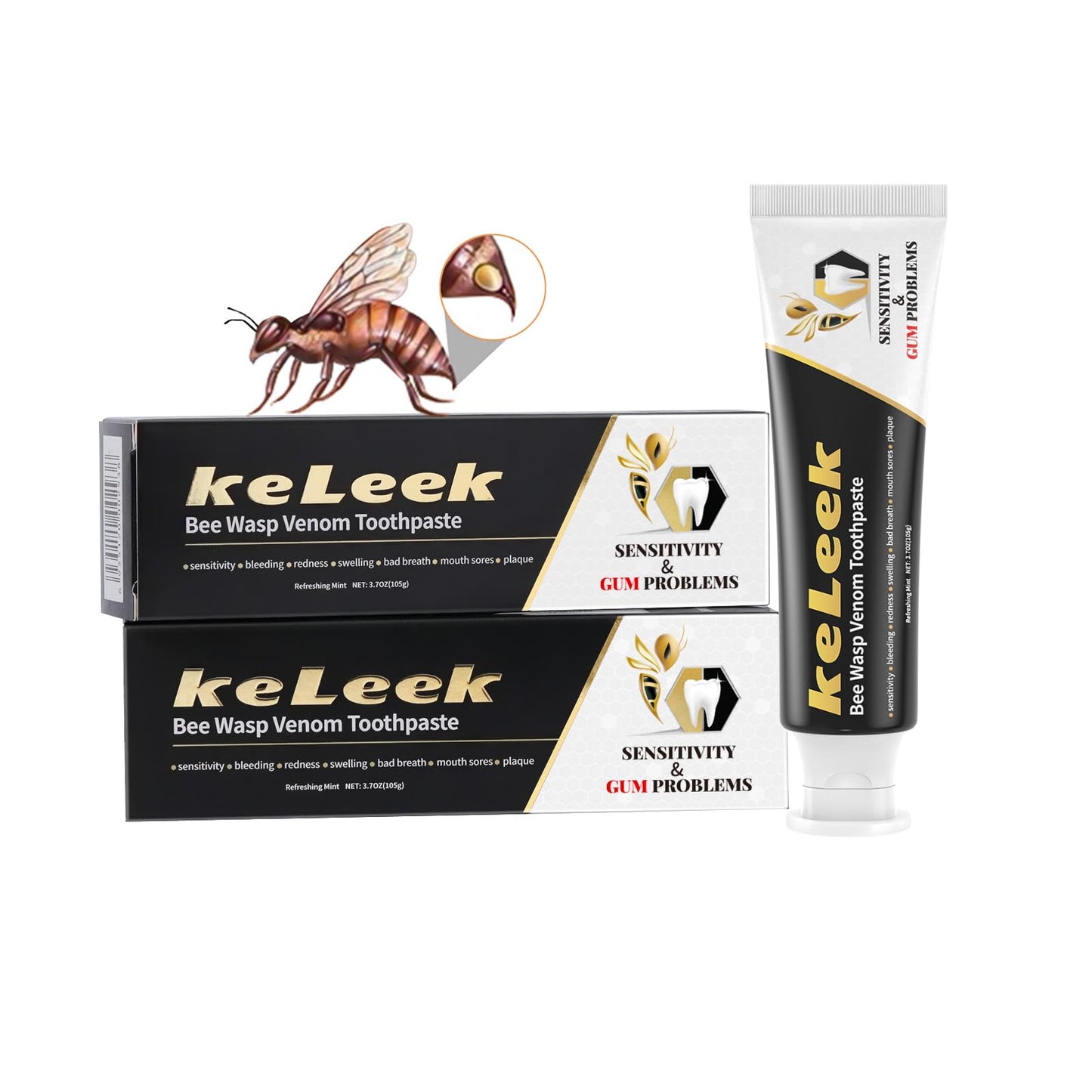 Bee Wasp Venom Toothpaste 2-Pack – Bleeding Gums, Gingivitis & Sensitive Teeth (3.7 oz)