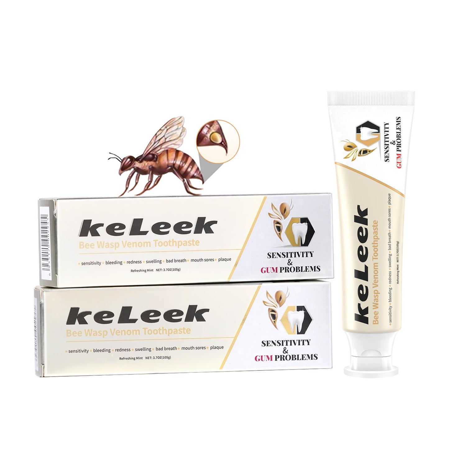 Bee Wasp Venom Toothpaste – Multi-Peptides for Bleeding Gums & Sensitive Teeth (2 Pack, 3.7 oz)